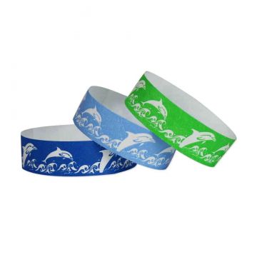Tyvek 3/4" 1 Color Designer Wristbands, Dolphins (500 per box)